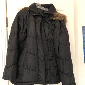 Nice winter coat.  Black with fur around hood.